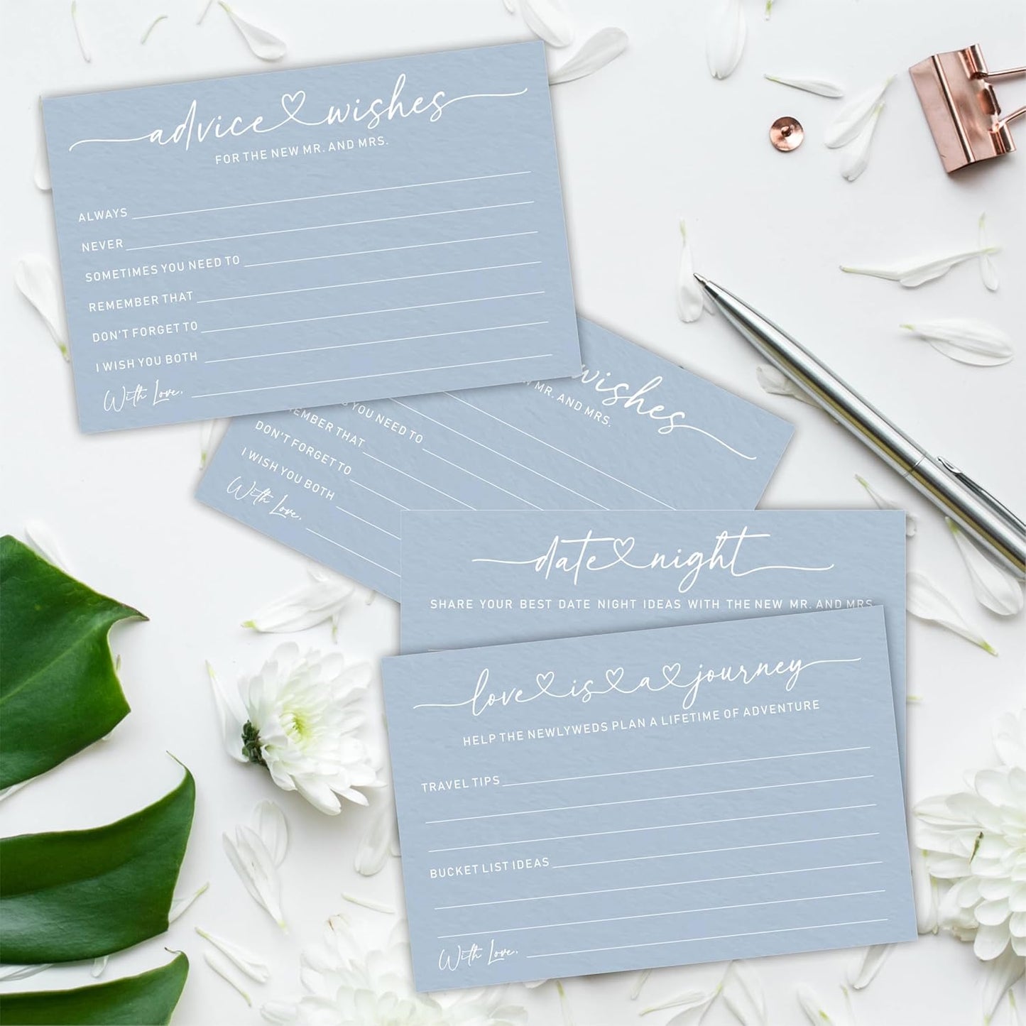 Wedding Advice Cards - Wishes For The New Mr & Mrs Wedding Advice Sign -A Standing Sign With 3 Types Of 4 x 6 Advice Cards -Bride and Groom Newlyweds Bridal Shower Decoration,Games(Blue) - C02