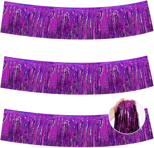BEISHIDA 3 Packs Metallic Foil Fringe Garland Laser Purple Wall Hanging Tinsel Fringe Banners for Car Floats Bridal Shower Wedding Birthday Easter Graduation Holiday Party Decoration(30 Feet)