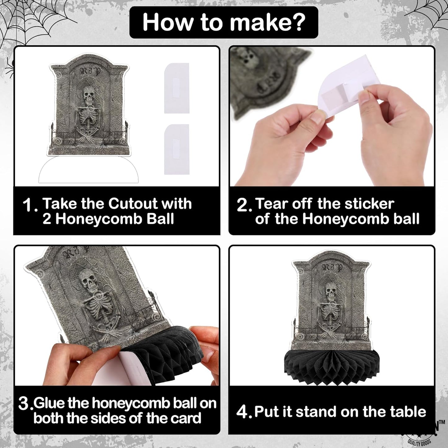 KatchOn, Halloween Tombstone Honeycombs - Pack of 12 | Halloween Table Centerpieces for Tombstone Halloween Decorations | Graveyard Tombstone Paper Honeycombs, Halloween Party Decorations