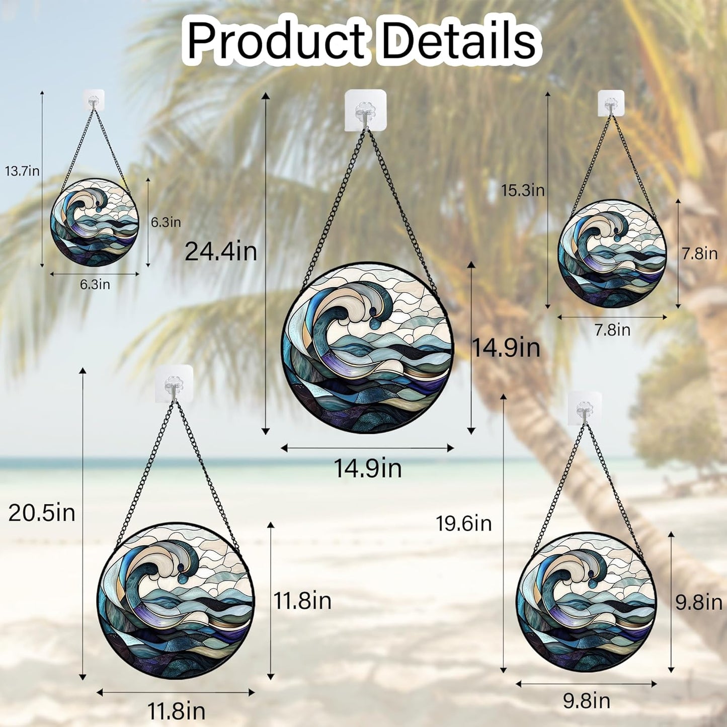 Stained Glass Window Hanging, Ocean Waves Sun Catchers Diamond Glass Panel Hangings Abstract Suncatcher Decor for Birthday for Women, Men, Wife, Aunt, and Mom 14.9x14.9 in