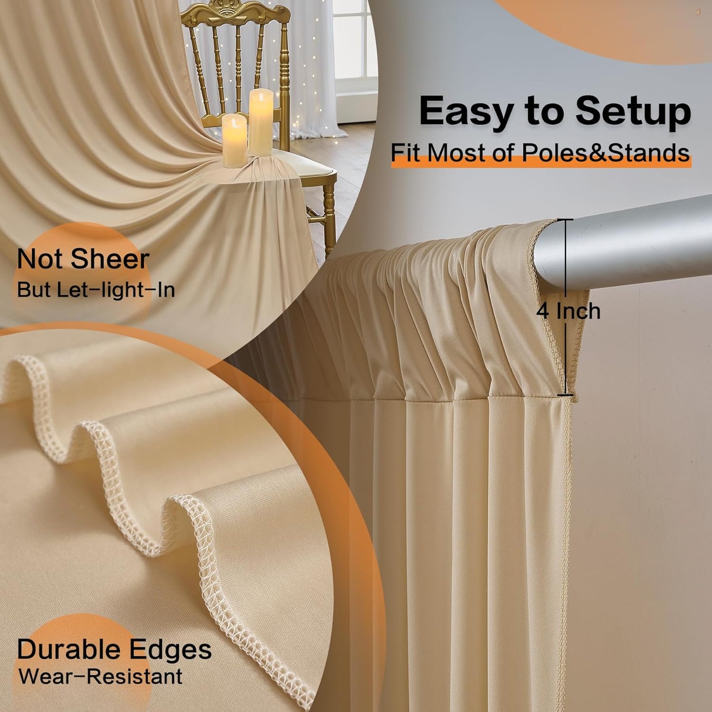 20ft x 15ft Beige Wrinkle Free Backdrop Curtains for Parties,Silky Polyester Fabric Wedding Ceiling Drapes, 4 Panels 15ft Photo Back Drop Drapes for Baby Shower Photography Stage Background Cloth