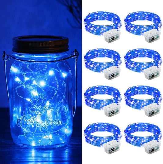 ZGWJ 8 Pack Fairy Lights Battery Operated, 7ft 20 Mini LED Fairy String Lights Silver Wire 3 Modes for DIY, Parties, Wedding, Bedroom, Halloween Christmas Decoration Blue