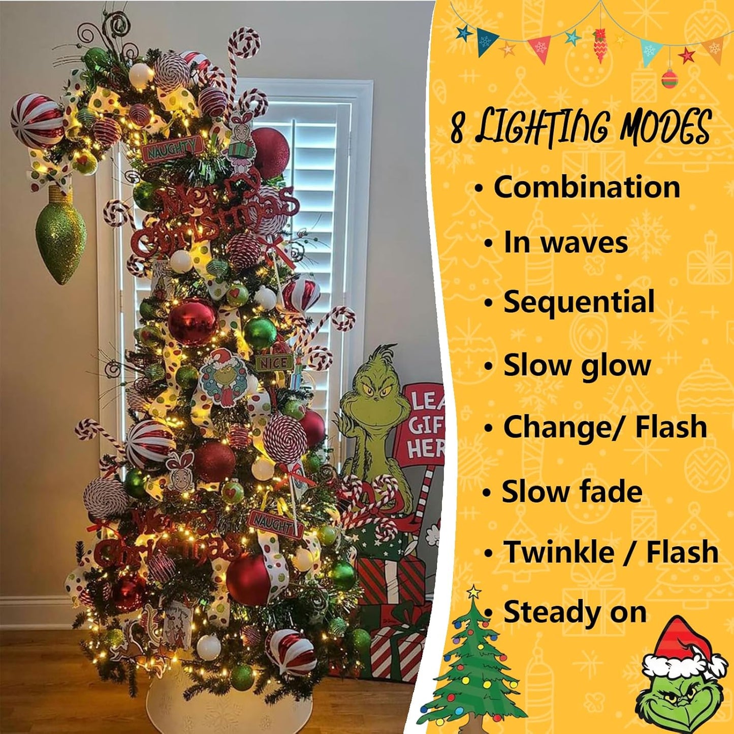 YEGUO 200 LED 66ft Christmas Lights Outdoor Waterproof, Warm White String Light Indoor, 8 Modes Green Wire Twinkle Xmas Tree Light Plug in with Memory Timer