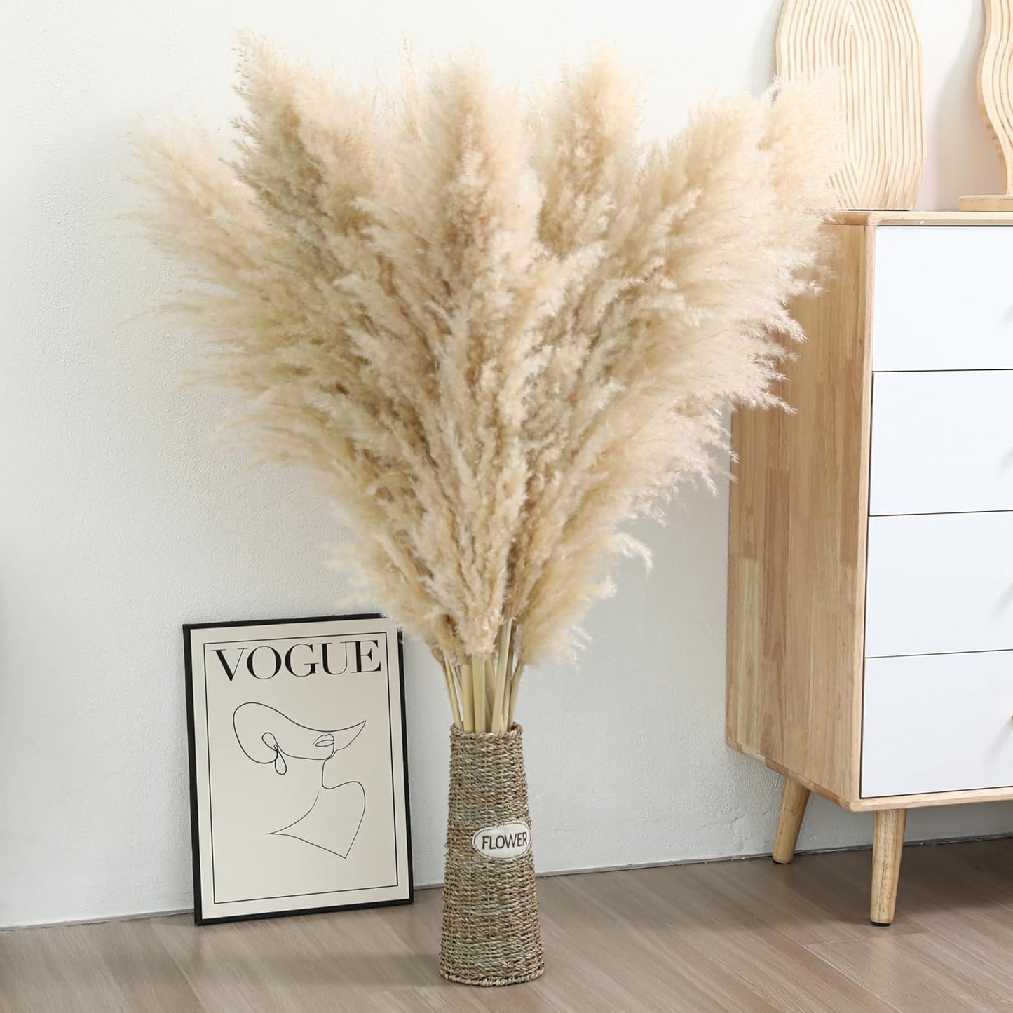 10 Stems 46 inch Tall Pampas Grass Decor - Large Fluffy Dried Pompas Grass for Floor Vase - Rustic Wedding, Baby Shower, Party, Farmhouse, Boho Home Decor