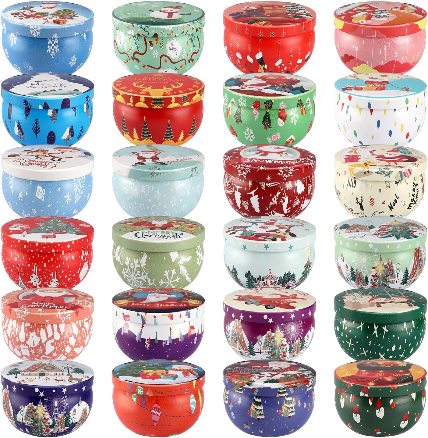 24Pack Christmas Scented Candle Tins Gift Set - Soy Wax Festive Candles 2.5oz- Long Lasting Burn time for Christmas Thanksgiving Gifts Holiday Decor & Gifting.