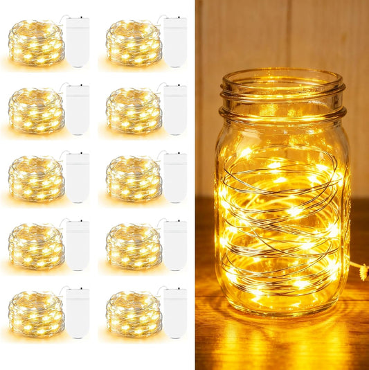 10 Pack Fairy Lights Battery Operated - 7ft 20 LED Twinkle Lights Copper Wire Mini String Lights Firefly Lights for Mason Jars DIY Crafts Christmas Wedding Party Centerpiece Table Decor, Warm White