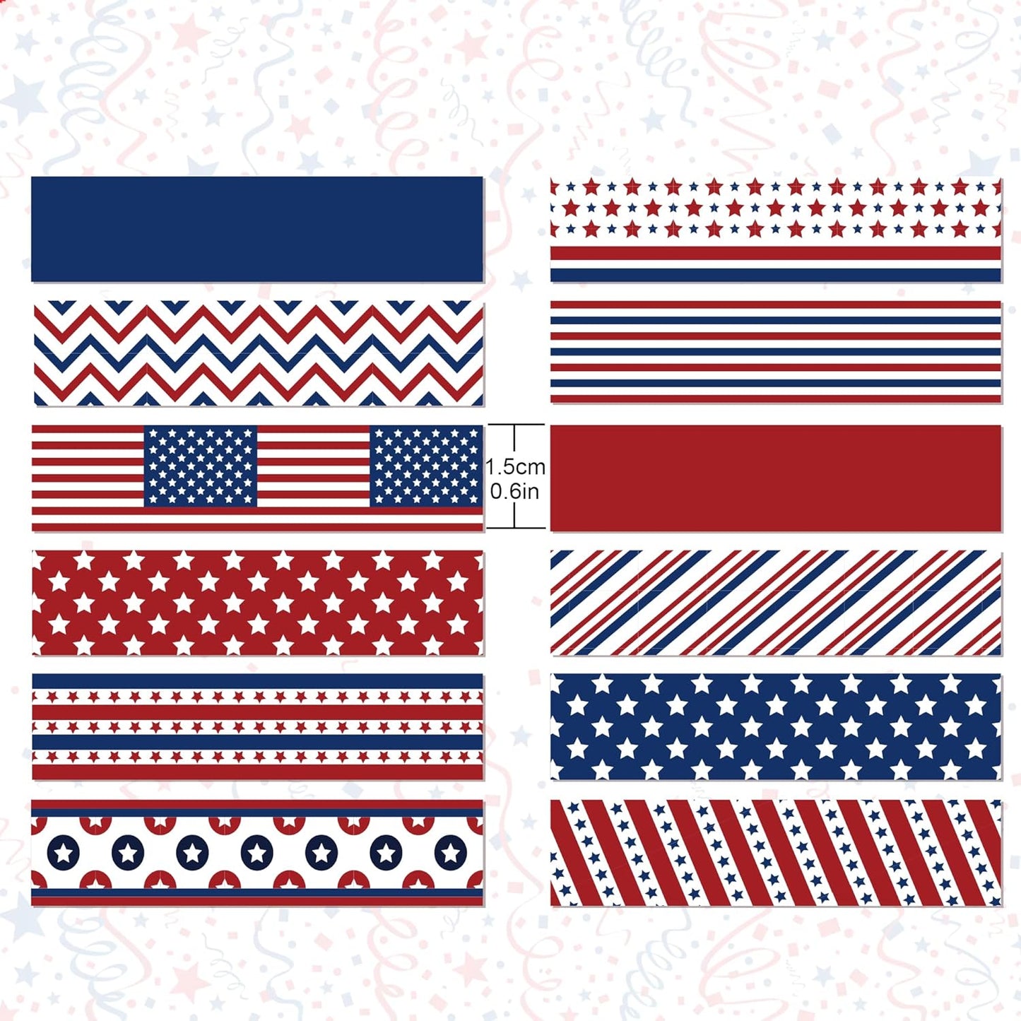 Adirasenotek Washi Tape 12 Rolls Patriotic Packing Tape American Flag Decorative Paper Stickers DIY Art Crafts