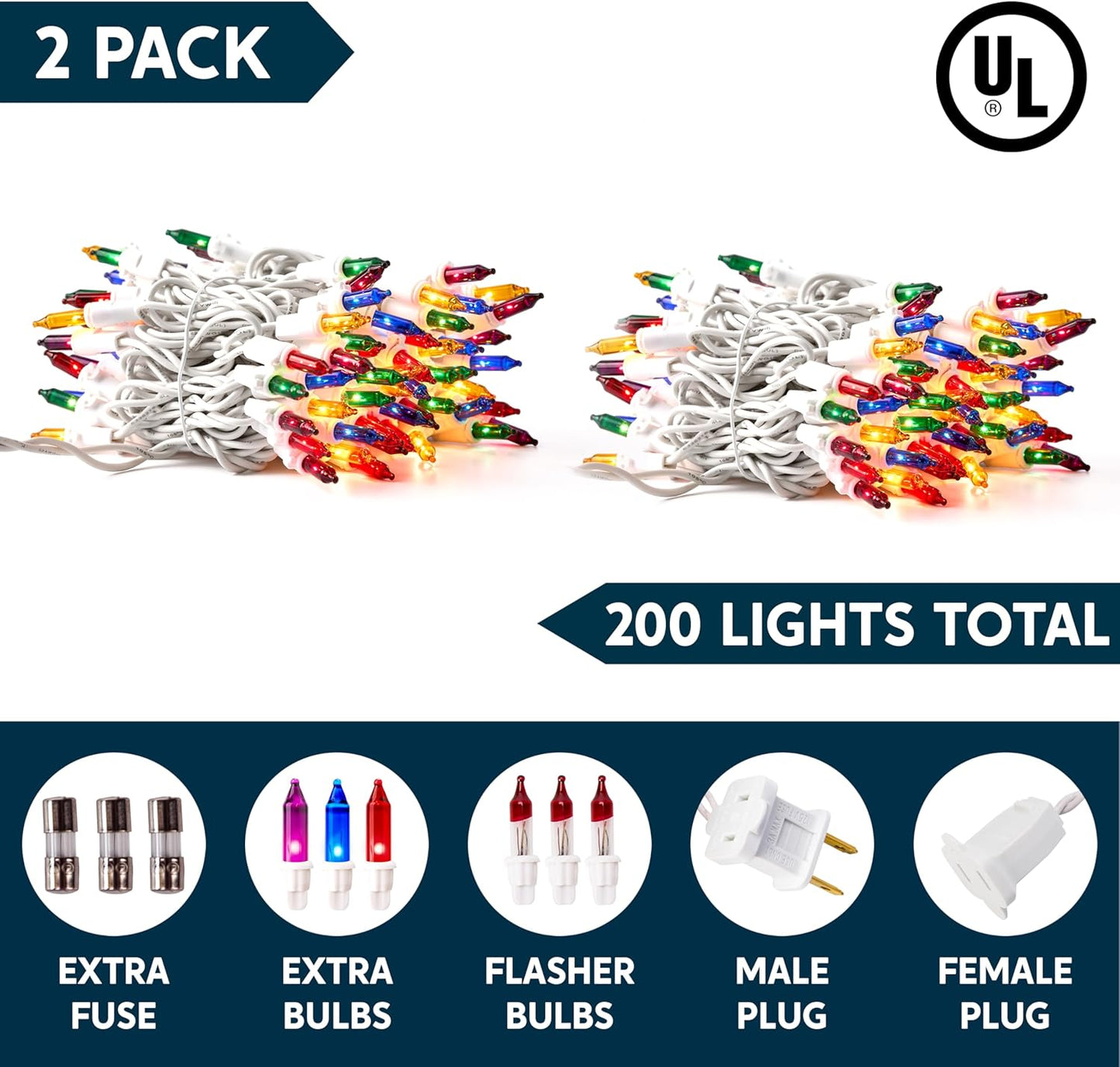 Joiedomi Christmas String Lights Indoor,200(2x100) Mini Multicolor Light with 42.8 FT White Wire,Lighting Decor for Patio Dorm Classroom Bedroom Holiday Wedding Party Garland Birthday Festival