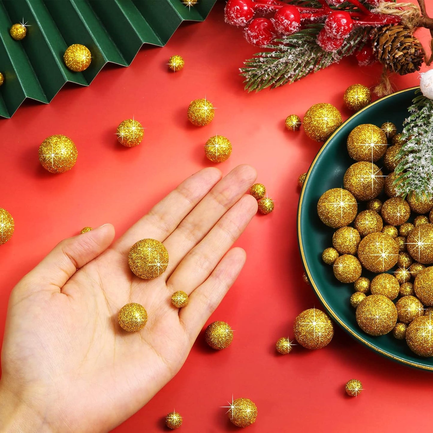 150 Pieces Vase Filler Faux Pearls Vase Makeup Beads No Hole Gloss Bead Mixed Sizes Round Pearl for Home Party Wedding Decor, 8/14/20 mm(Glitter Gold)