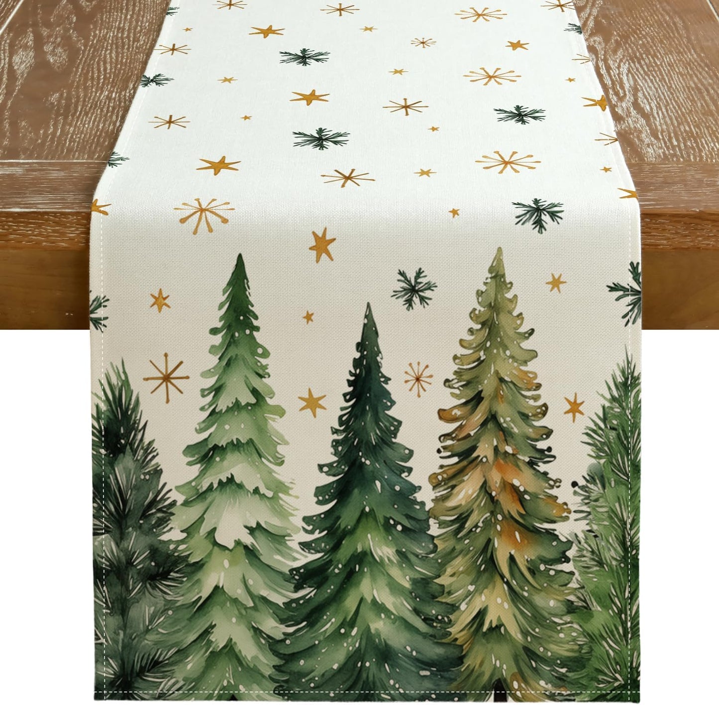 GEEORY Christmas Table Runner 13x120 Inch, Xmas Tees Snowflakes Holiday Decorative Farmhouse Table Decoration for Kitchen Dinning, Indoor Outdoor Dinner Party Decor (Light Green) GT166-120