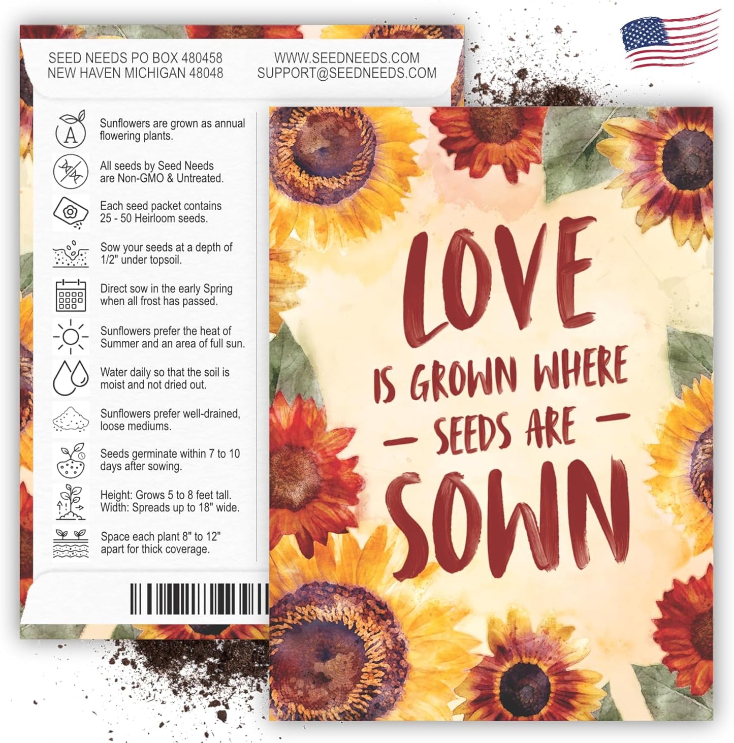 Seed Needs, Sunflower Seed Packet Party Favors - Pre-Filled Packs to Hand Out (Great for Weddings, Bridal Showers, Memorials, Fundraisers & Other Events) Heirloom & Untreated (20 Packets)