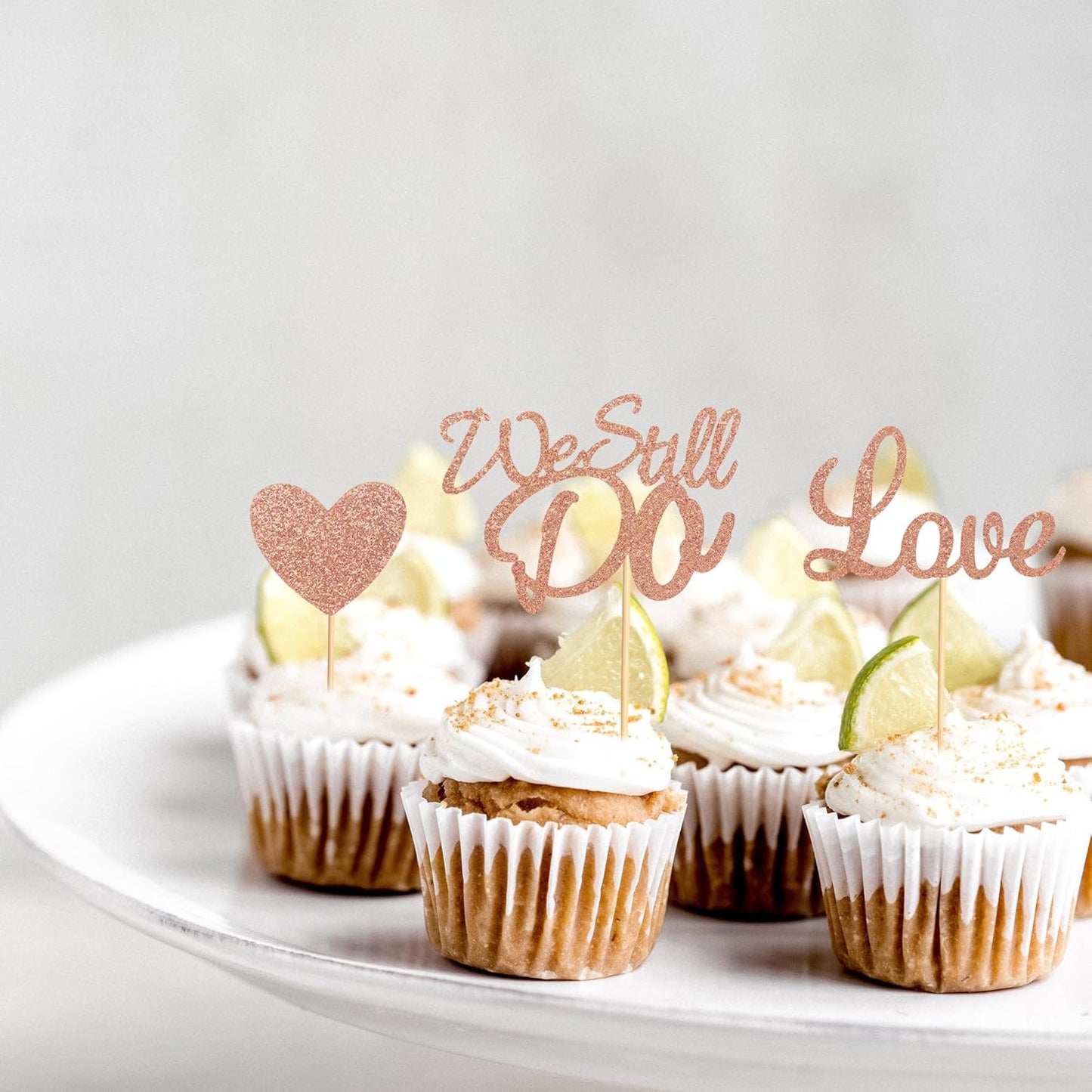 24Pcs We Still Do Cupcake Toppers Glitter Love Heart Marriage Anniversary Cupcake Picks Bridal Shower Wedding Engagement Birthday Cake Decorations Supplies - Rose Gold Glitter