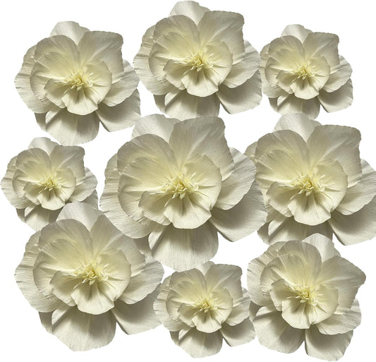 BRT Bearingshui Crepe Paper Flowers Decoration for Wall Total 9 Pcs, Artificial Flowers for Wedding Decor,Flower Backdrop Decor, Baby Bridal Shower Birthday Party, Cream 3D Wall Flowers Decor
