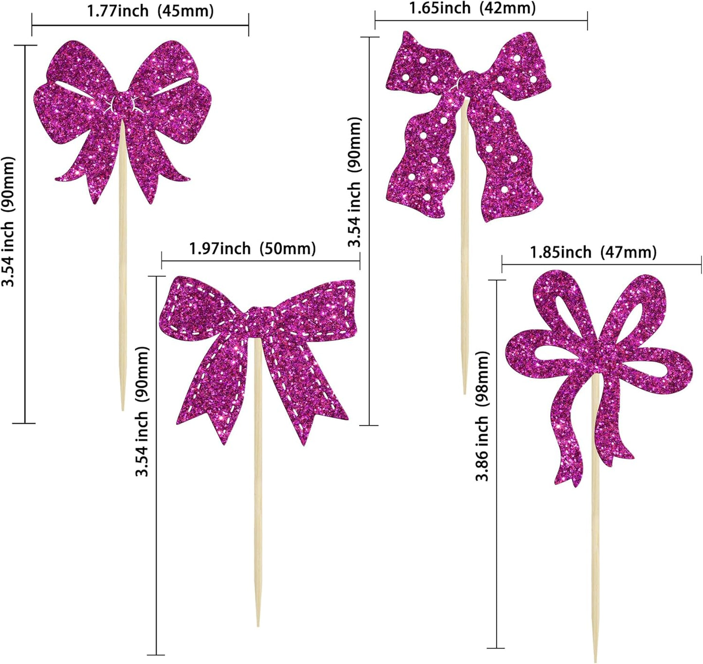 Ephlyn 24Pcs Bow Cupcake Toppers Bow Birthday Cake Topper Girls Birthday Party Decorations Bowknot Cupcake Decorations for Bridal Baby Shower Birthday Wedding Themed Party Purple
