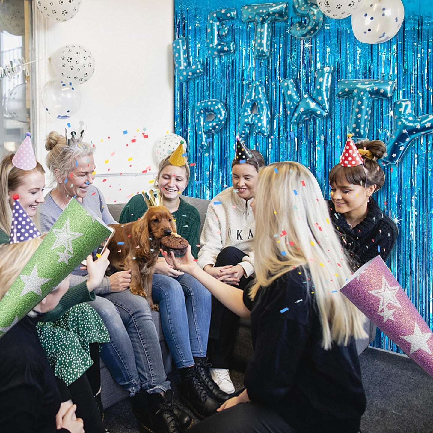 Tinsel Curtain Party Backdrop Blue Birthday Party Decorations 10 Packs Glitter Foil Fringe Curtain Party Decor Streamers Photo Booth for Birthday Christmas Wedding Halloween Graduation Decorations