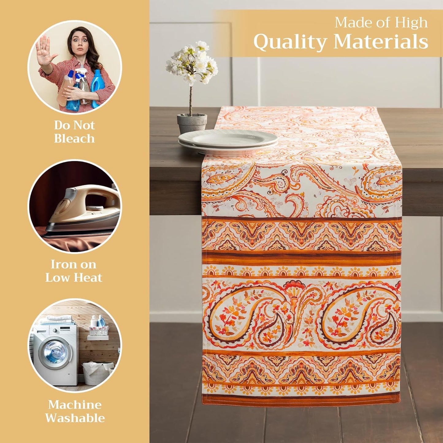 Maison d' Hermine Table Runner 100% Cotton Double Layer Table Runners 108 inches Long for Thanksgiving Christmas Decorations Home Kitchen Dining Party Wedding (Palatial Paisley, 14.5" x 108")