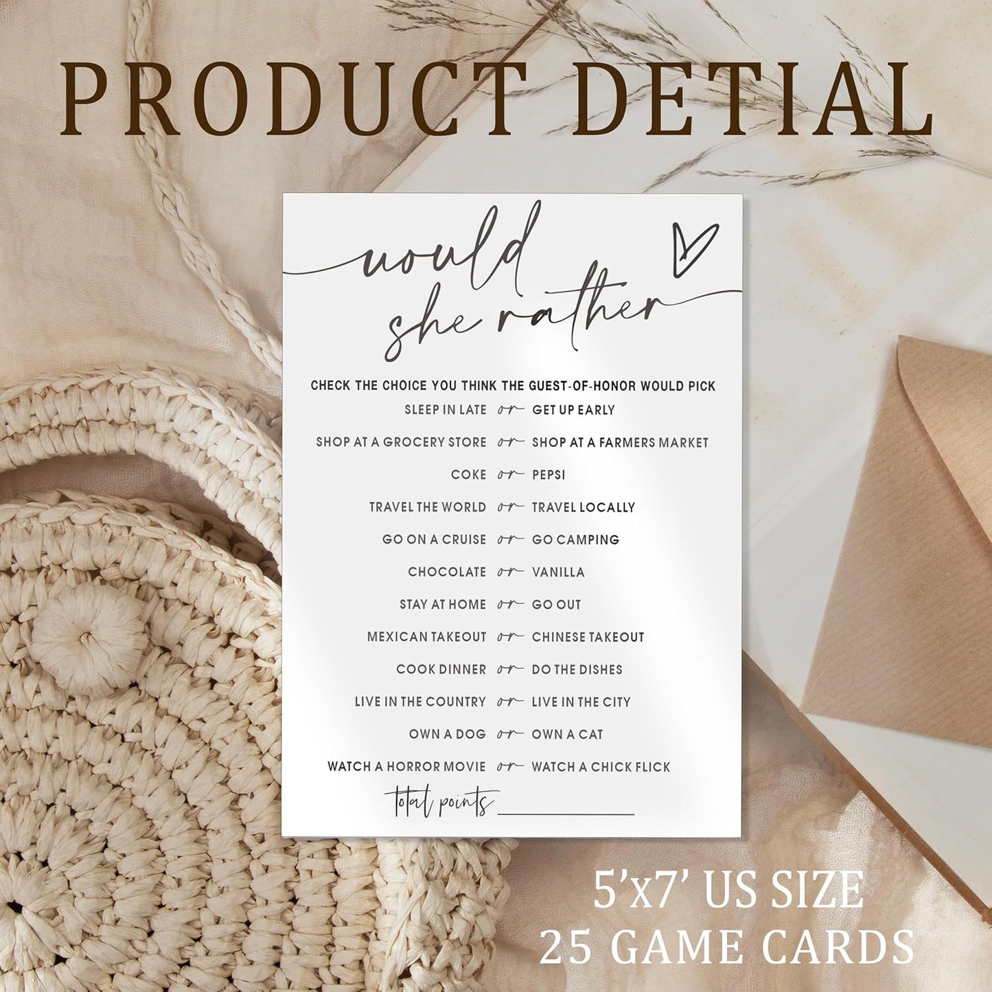 Fun Bridal Shower Games Set 25 Wedding Games Cards, Would She Rather Bridal Shower Game for 25 Guests Engagement Party Wedding Entertainment, Minimalist Newlywed Party Supplies - A11