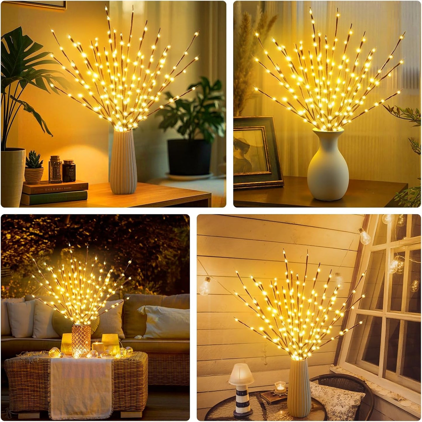 DK177 6 Pack Led Branch Light Battery Operated Lighted Branch Vase Filler Willow Tree Artificial Little Twig Power Brown 30 Inch 20 LED for Home Romantic Decoration, Warm White