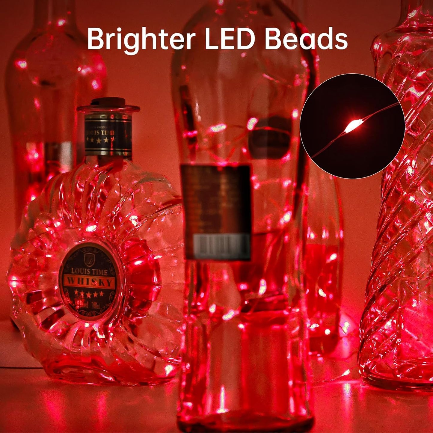 Aluan Wine Bottle Lights with Cork 10 Pack 20 LED Christmas Mini Fairy Lights for Indoor, Waterproof Battery Operated Cork Lights for Liquor Bottles Party Jar Wedding Reception Bar Decoration, Red