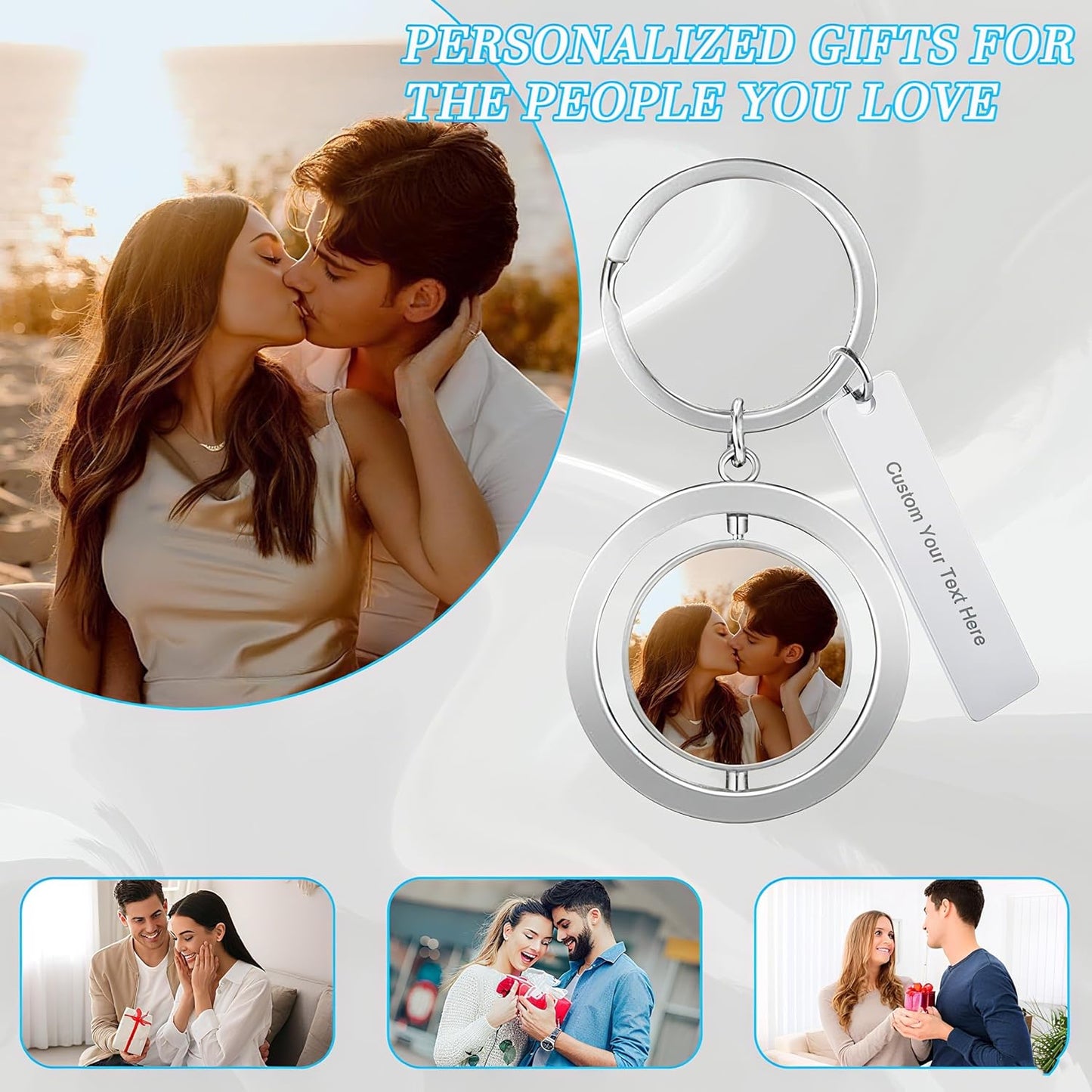 Custom Keychain with Picture Double-sided Personalized Photo Text Keychain, Gift for Anniversary Birthday Christmas