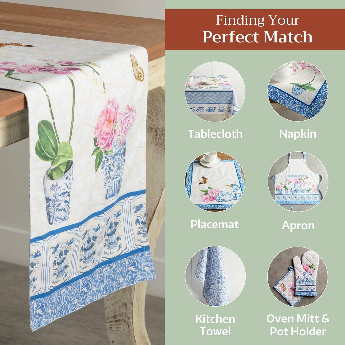 Maison d' Hermine Table Runner 100% Cotton Double Layer Table Runners 72 inches Long Decorative for Home Kitchen Dining Party Baby Shower Wedding Bridal Shower Spring Summer (Canton, 14.50" x 72")