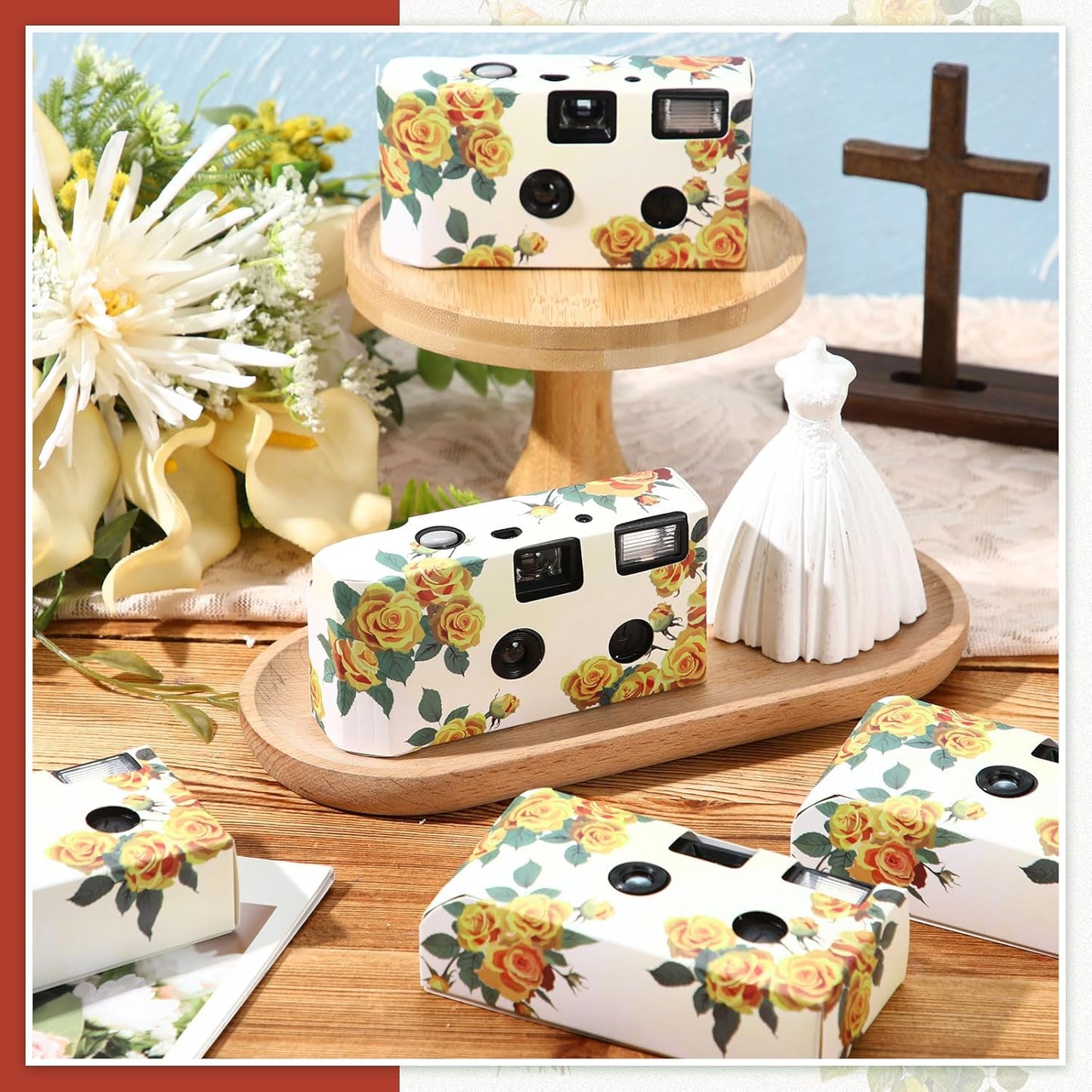 Kanayu 10 Pack Disposable Camera for Wedding Floral 35mm Single Use Film Camera with Flash One Time Use Camera for Anniversary Concert Travel Camp Party Supply Gift Honeymoon (Yellow Rose)