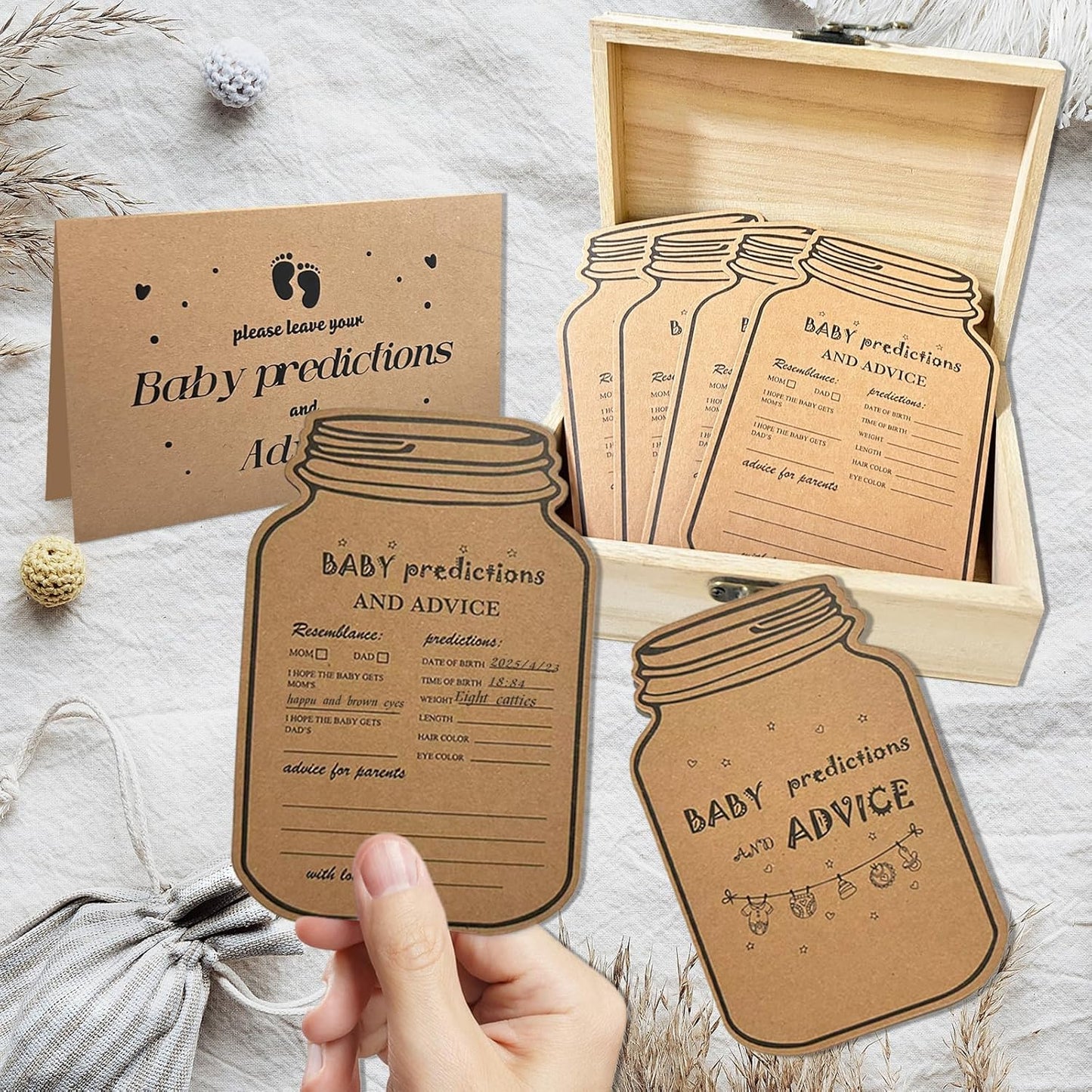 Baby Prediction Cards for Baby Shower Games, Advice and Wishes Cards for Parents To Be, Gender Neutral Boy Girl, Baby Predictions Box Guessing Activities Baby Shower Decorations (5x7inch)