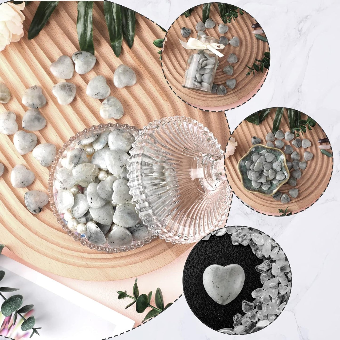 Gerrii 50 Pcs Heart Healing Stone Bulk Quartz Heart Inspirational Stones Gift for Women Love Pocket Polished Natural Energy Balancing Meditation 0.8 Inch(Black Labradorite)