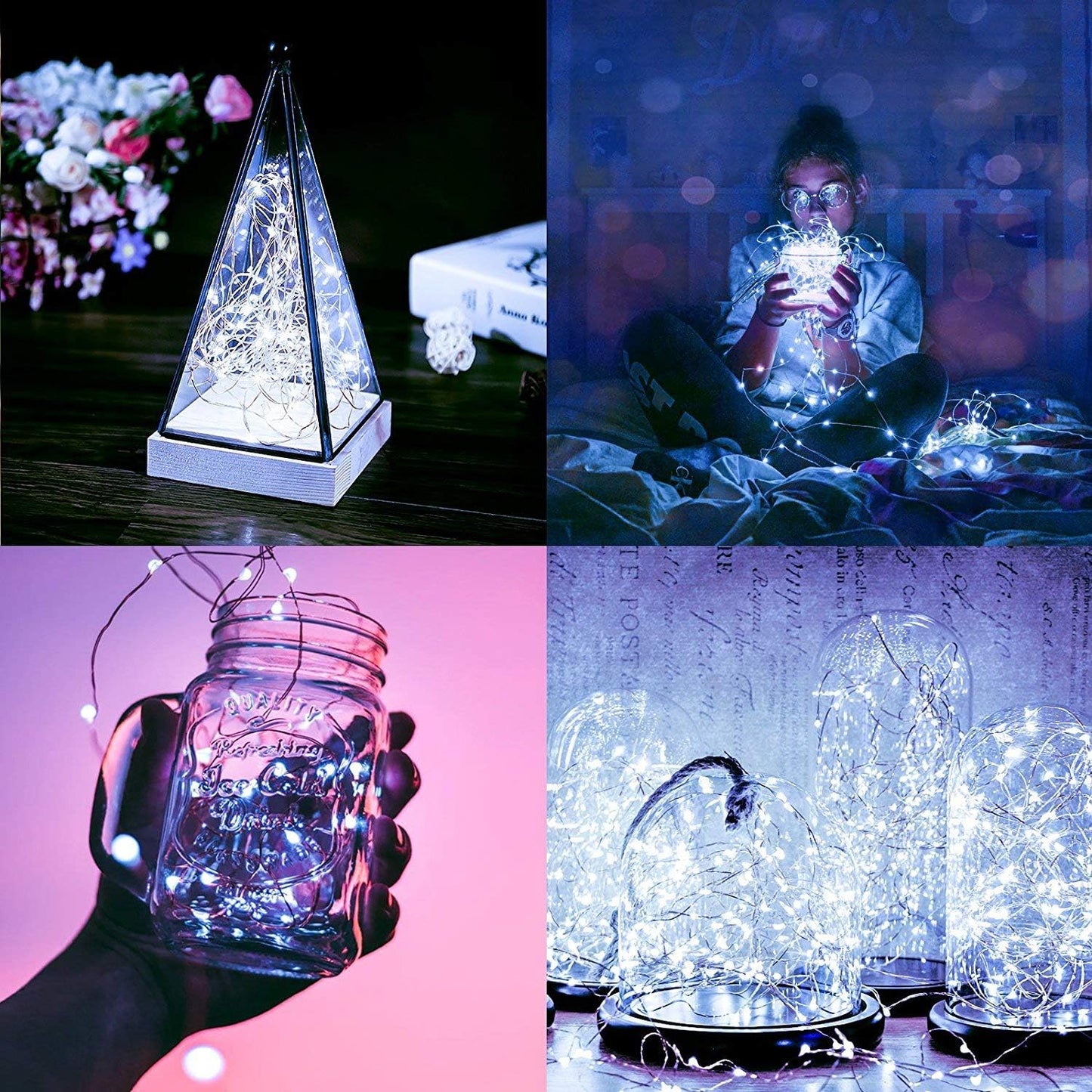 ANJAYLIA LED Fairy String Lights, 16.5Ft/5M 50leds Bright Light Party Home Festival Decorations Battery Operated Lights(White)