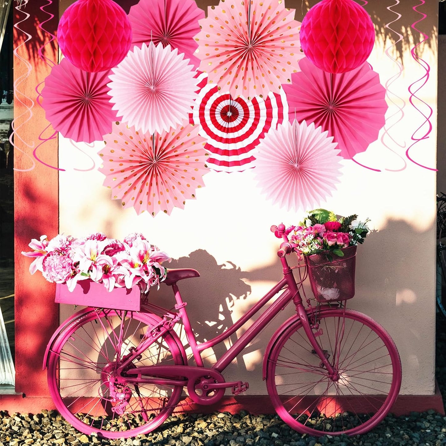 Hot-Pink Rose Red Party-Decorations - 33pcs Banner,Streamers Tassel Garland,Tissue Pom Poms Honeycomb,Paper Lanterns Fan,Birthday Wedding Bridal Baby Shower Bachelorette Engagement Decor Hugtmr