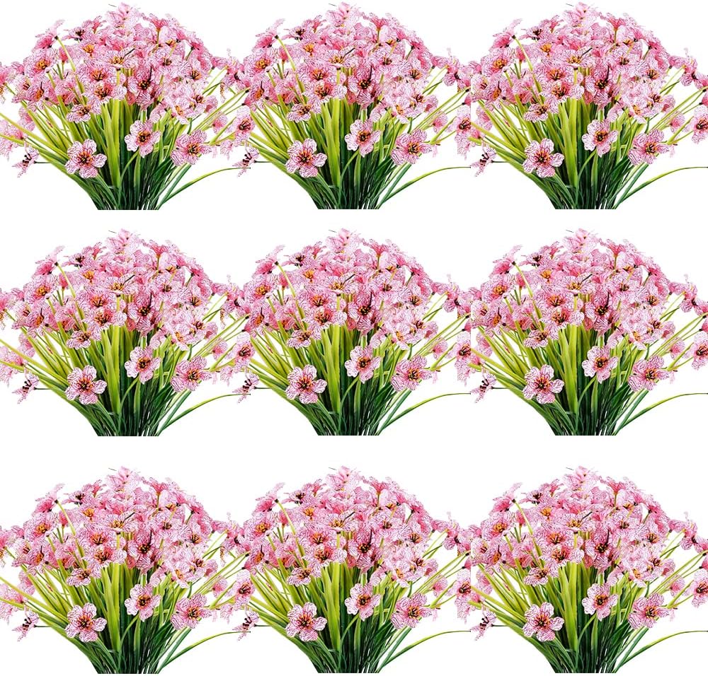 30 Bundles Artificial Flowers Outdoor UV Resistant Fake Flowers No Fade Faux Plastic Plants Garden Porch Window Box Decorating(Pink)