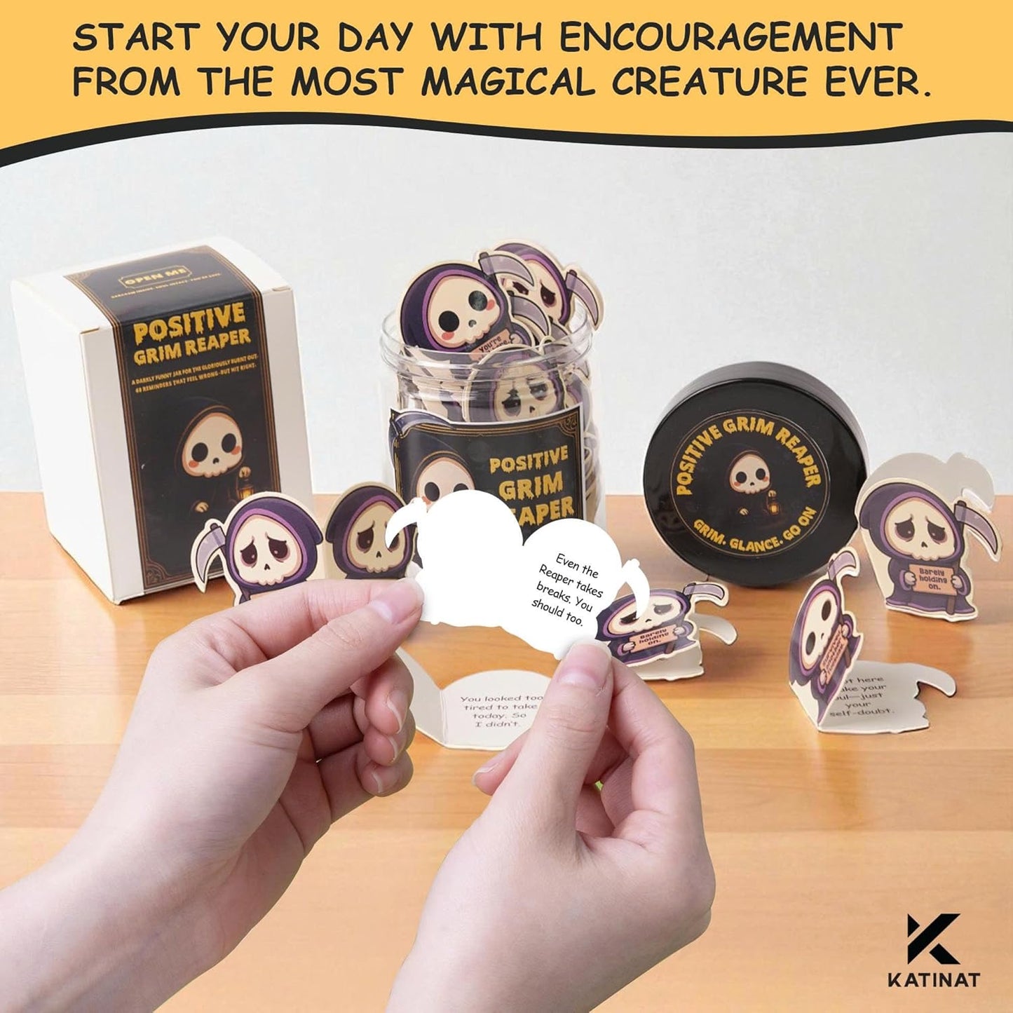 Emotional Support Grim Reaper – Positive Grim Reaper Jar, Dark Humor Spooky Gifts, Halloween Basket Stuffers for Adults Women Men & Funny Halloween Gifts for Adults, Coworkers, Boo Basket Stuffers