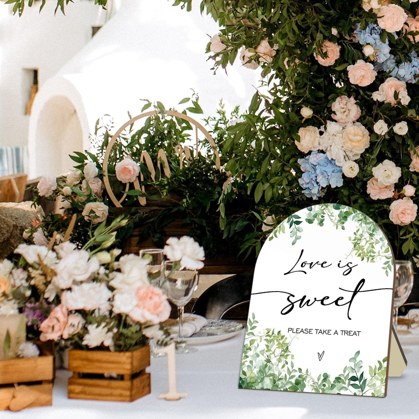 Love is Sweet Please Take A Treat Sign, Love is Sweet Sign for Baby Shower, Bridal Shower Decor Supplies, Eucalyptus Leaf Decoration Wedding Sign Favors for Guests 9 * 11IN
