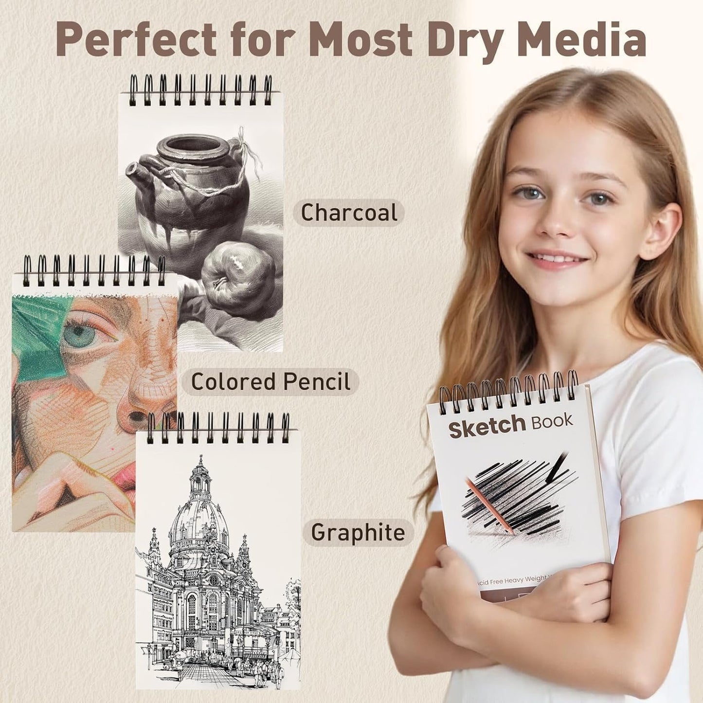 Umriox Small Sketchbook 5.5"x8.5", 3-Pack Sketch Pad (100 Sheets Each), Top Spiral Bound Sketchbook, Acid-Free Drawing Paper, Art Drawing Pad for Kids, Beginners and Students