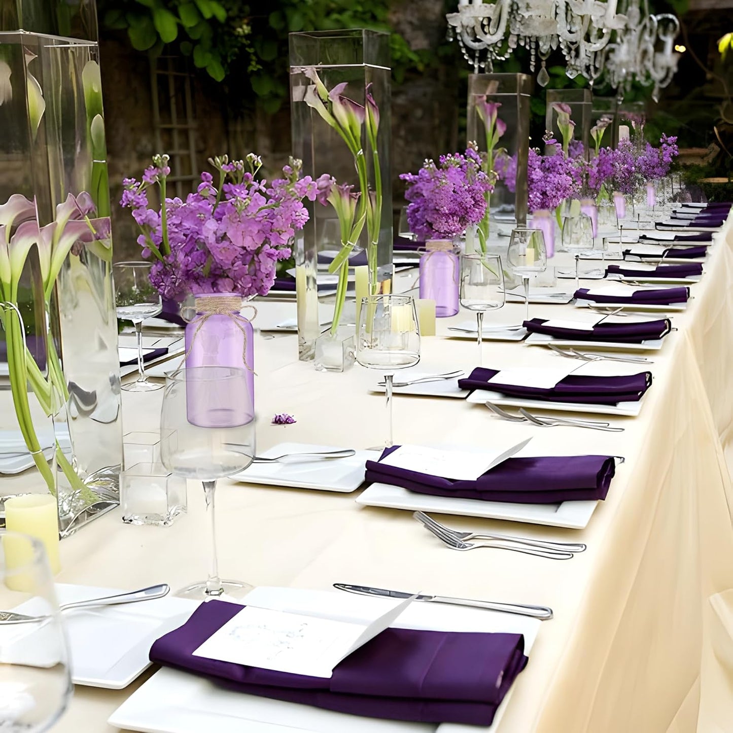 Vintage Glass Flower Vase，12 Pack Farmhouse Purple Glass Centerpiece Vases Mason Jars for Weddings, Parties & Home Decor Bulk (12, Purple)