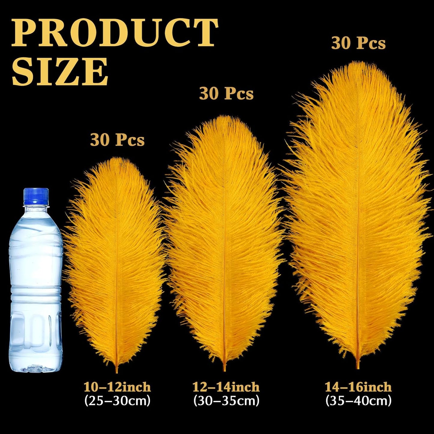 Maitys 90 Pcs Large Natural Ostrich Feathers Bulk 14-16 Inch (35-40cm) 12-14 Inch (30-35cm) 10-12 Inch (25-30cm) Ostrich Feathers Plumes for Centerpieces Wedding(Gold)