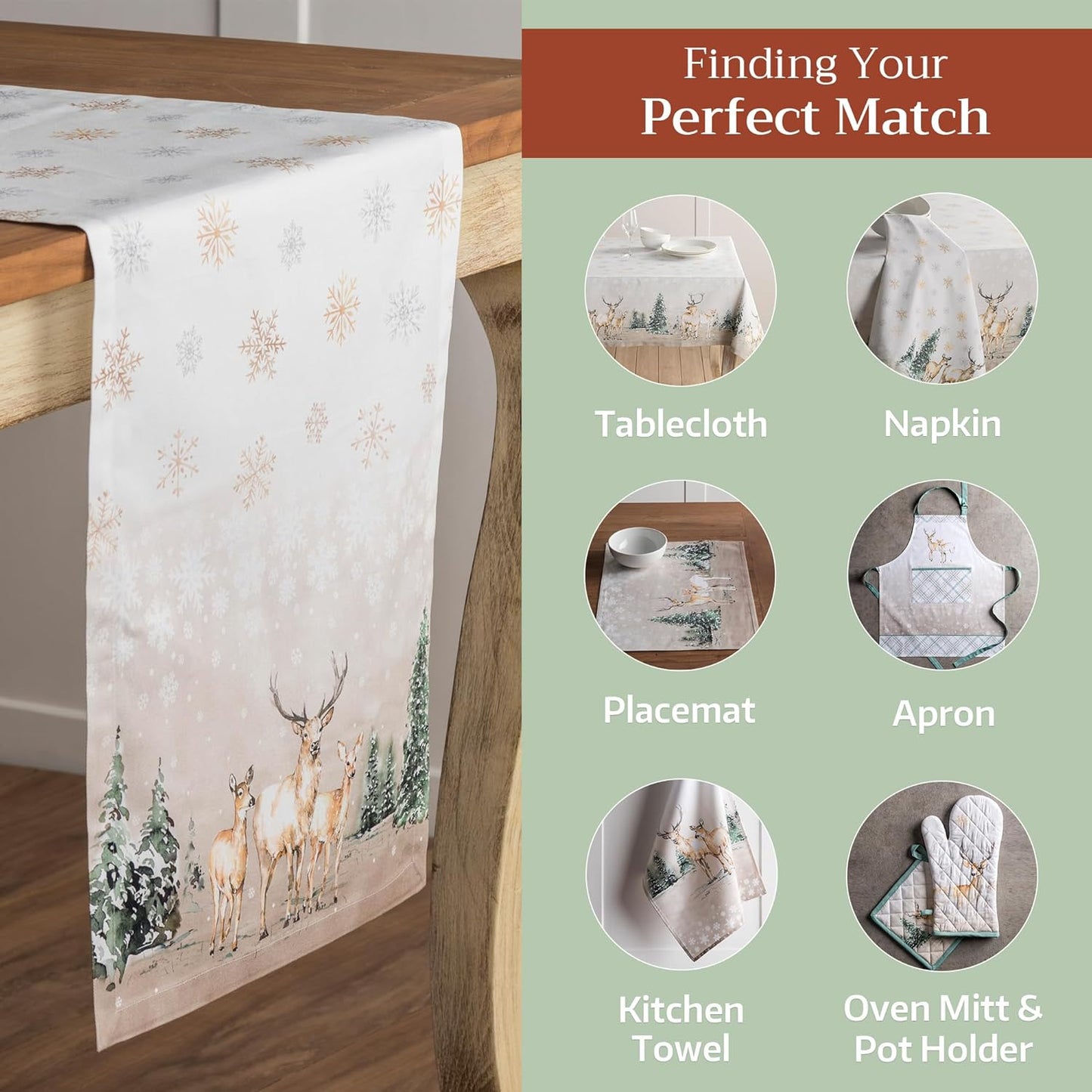 Maison d' Hermine Table Runner 100% Cotton Single Layer Table Runners 108 inches Long for Thanksgiving Christmas Decorations Home Kitchen Dining Party Wedding (Deer in The Woods, 14.5" x 108")