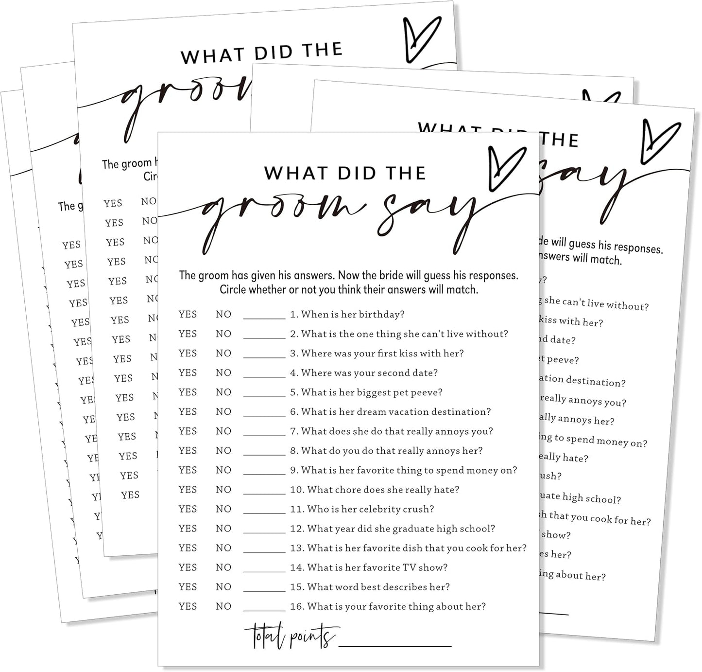 Fun Wedding Shower Games Cards, What Did the Groom Say, Bridal Shower Games for 25 Guests, Engagement Party Wedding Game Cards (5 × 7 Inch), Minimalist White Newlywed Party Gift & Supplies - A12