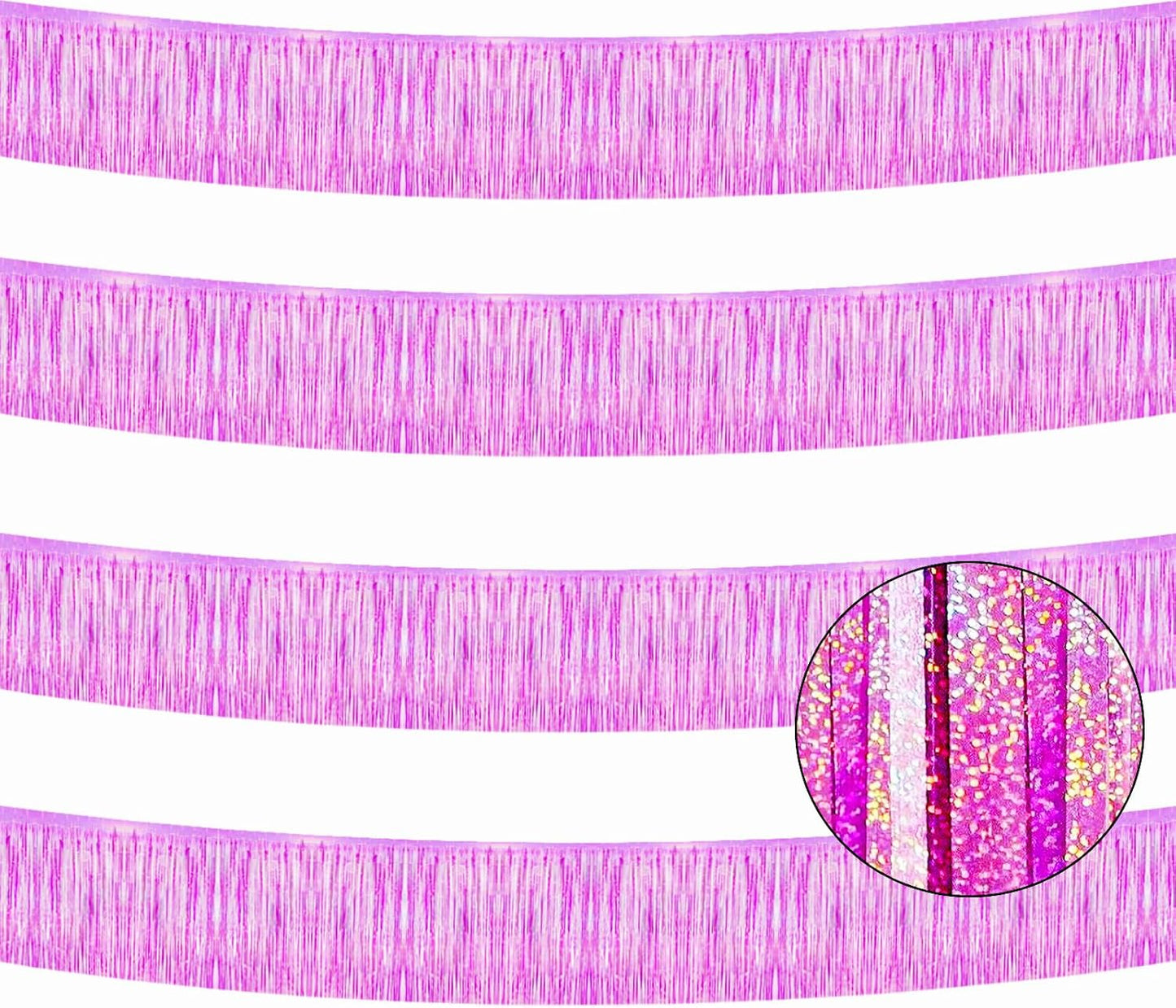 4 Pack Total 40 Feet Foil Fringe Garland Lilac Metallic Wall Hanging Drapes Tassel Skirting Tinsel Streamers for Parade Float Trailer Mardi Gras Party Birthday Wedding (Iridescent Purple)