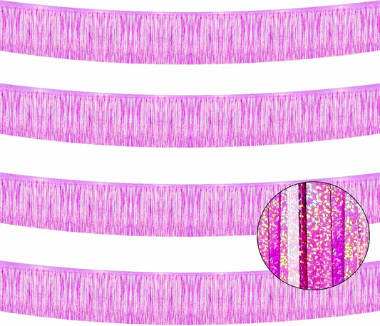 4 Pack Total 40 Feet Foil Fringe Garland Lilac Metallic Wall Hanging Drapes Tassel Skirting Tinsel Streamers for Parade Float Trailer Mardi Gras Party Birthday Wedding (Iridescent Purple)