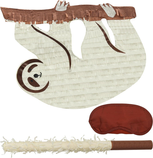 Sloth Pinatas Bundle with a Blindfold and Bat (16x12.5x4 Inches), Perfect for Birthday Parties, Farm Animal Theme Parties, Decorations