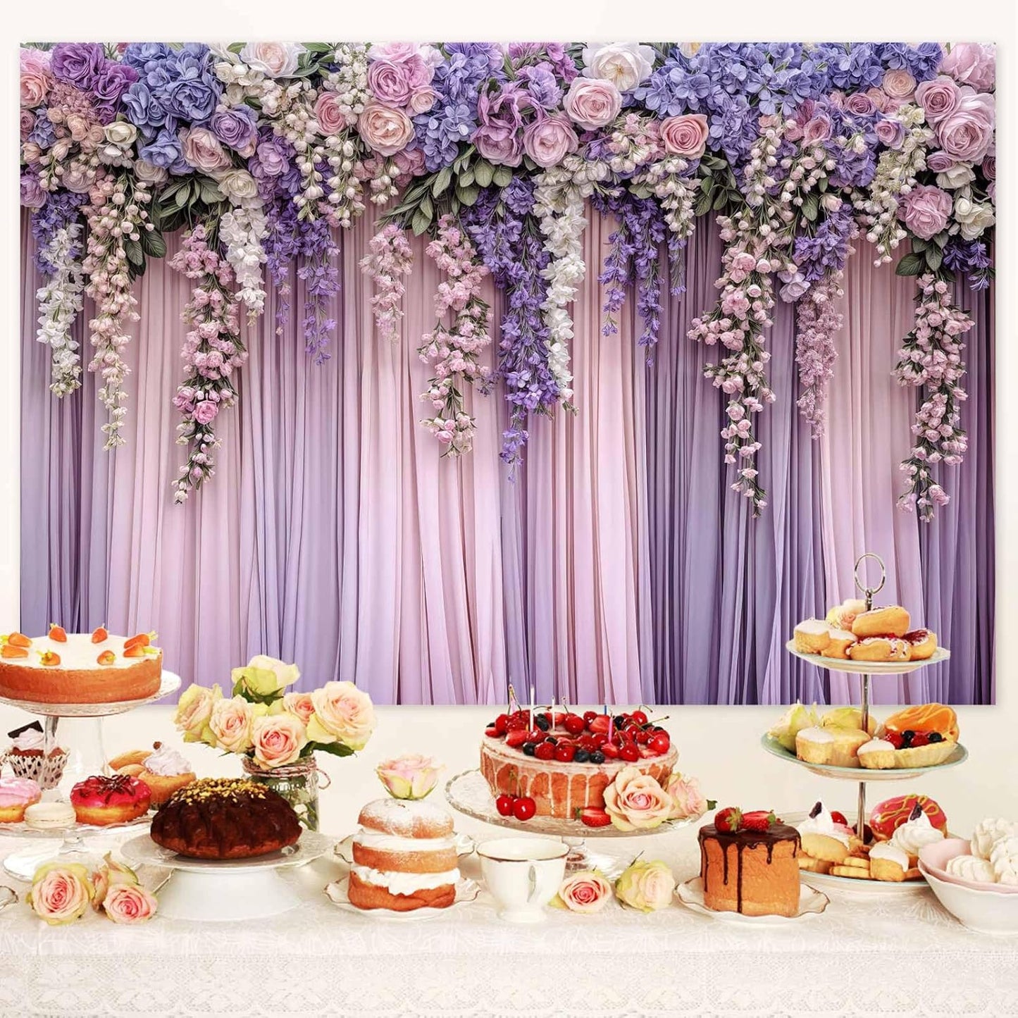 10x10ft Purple Flower Wedding Photography Backdrop Lavender Floral Wedding Bridal Photography Backdrop Anniversary Birthday Baby Shower Girl Party Banner Photo Booth Props Background Wall Decor