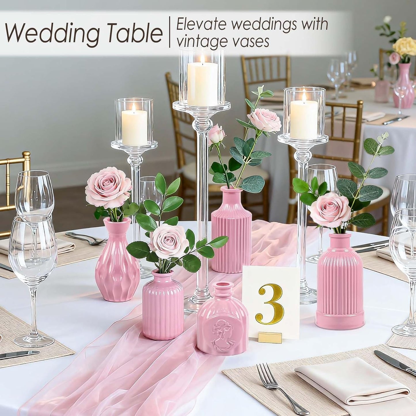 Baby Pink Glass Bud Vases Set of 12, Mini Flower Vase for Centerpieces, Small Vases in Bulk for Wedding Decoration, Vintage Vase for Baby Shower Centerpieces, Home Décor