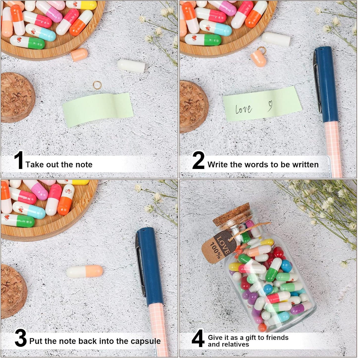 Capsule Letters Message in a Glass Bottle -Valentines Day Gifts for Her Him Boyfriend Girlfriend,Love Letter for Birthday,Valentines Day,Christmas, Anniversary,Mother's Day Gift (Style2-100pcs)