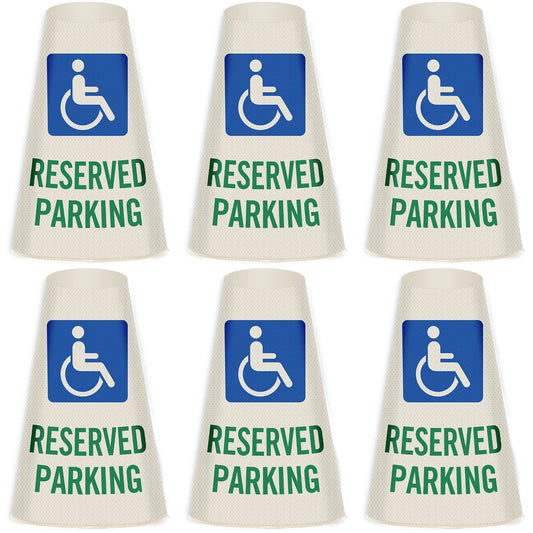 SmartSign 6-Pack Reflective Parking Cone Signs with ADA Wheelchair Symbol, 360 Visibility, Non-Adhesive Vinyl, 3-Side Print