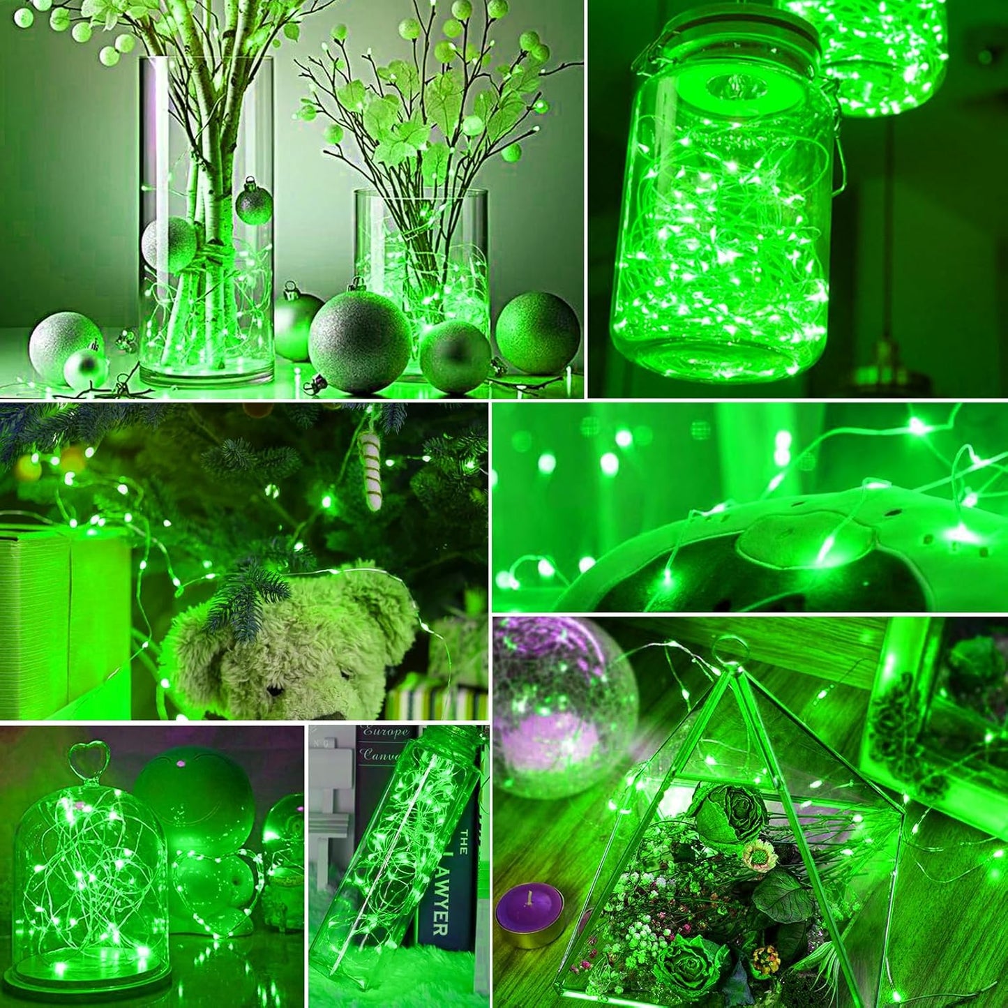 pozzolanas 50 Pack Green Battery Operated String Lights - 7ft Waterproof Fairy Lights with 20 LEDs for Home, Mason Jar, Party, Wedding, Halloween, Christmas Decorations