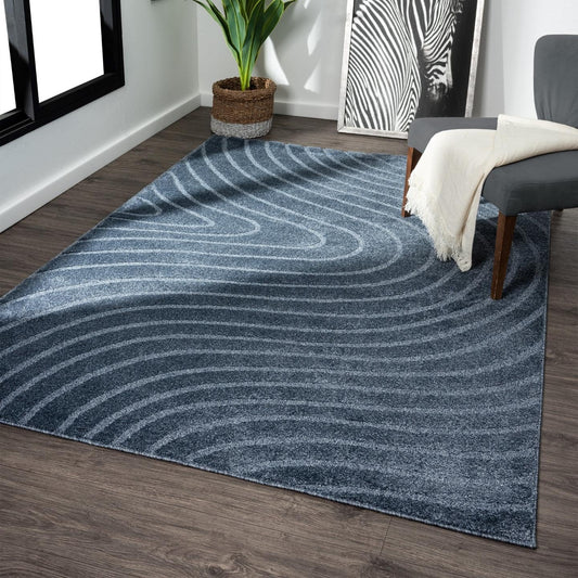 LUXE WEAVERS Modern Geometric Wave Blue 4x6 Area Rug