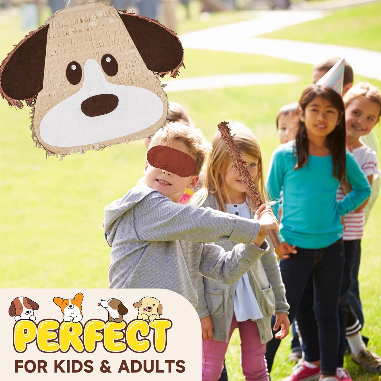 Dog Pinatas Bundle with a Blindfold and a Bat(16.5 x 12.6 x 4 Inches), Perfect for kid's Birthday Parties Decoration, Animal Theme Party, Puppy Pinata