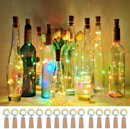 Wine Bottle Lights with Cork 15Pack 10 LED 40 Inches Battery Operated Silver Wire Liquor Fairy Mini String Lights for Party Christmas Halloween Wedding Decoration