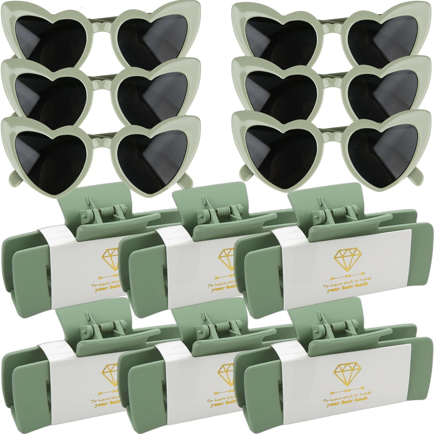 12pcs Bridesmaid Proposal Gifts 4.1inch square Bachelorette Claw Clips Sunglasses set of 12 Girls Trendy Cute Hair Clips for Wedding Party Favors(Sage Green 12pcs)